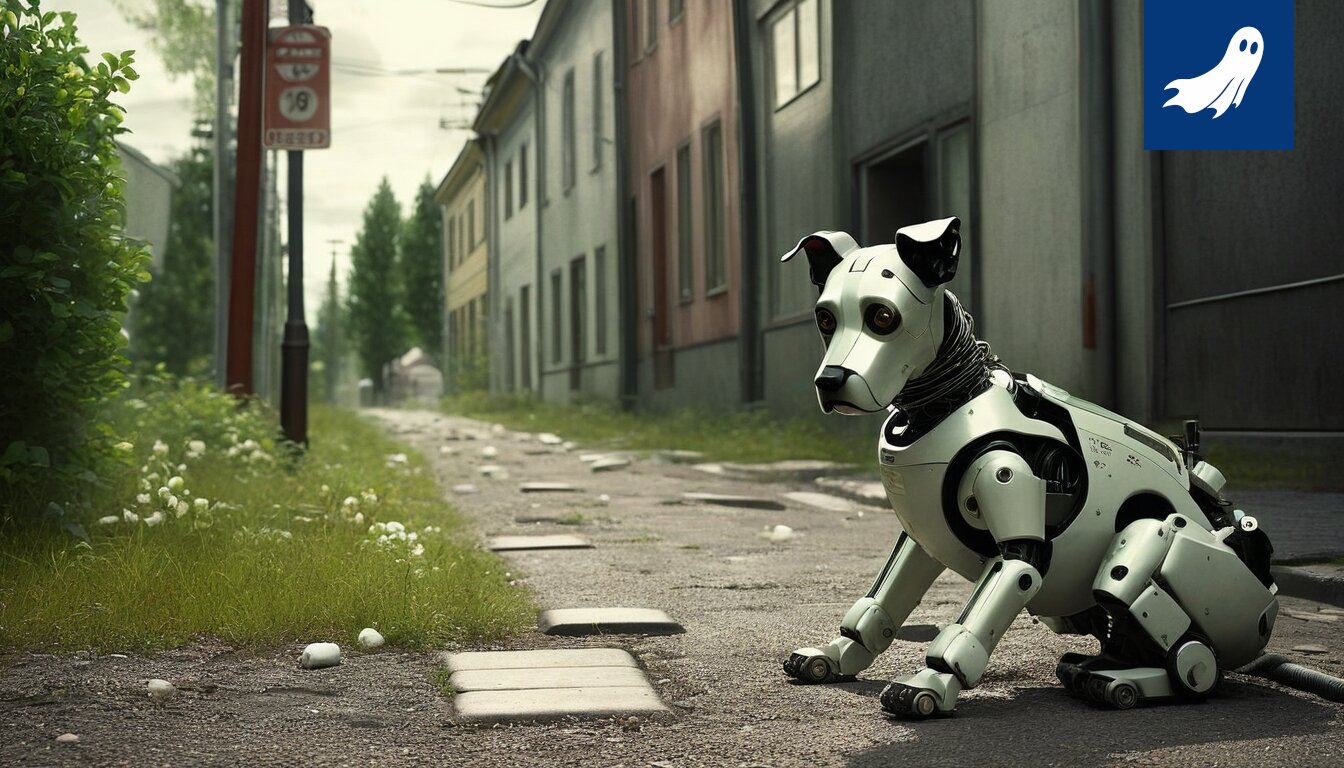 Robottikoiria ylittämässä katua Sastamalassa, aiheuttaen häiriötä ratikkaliikenteelle.