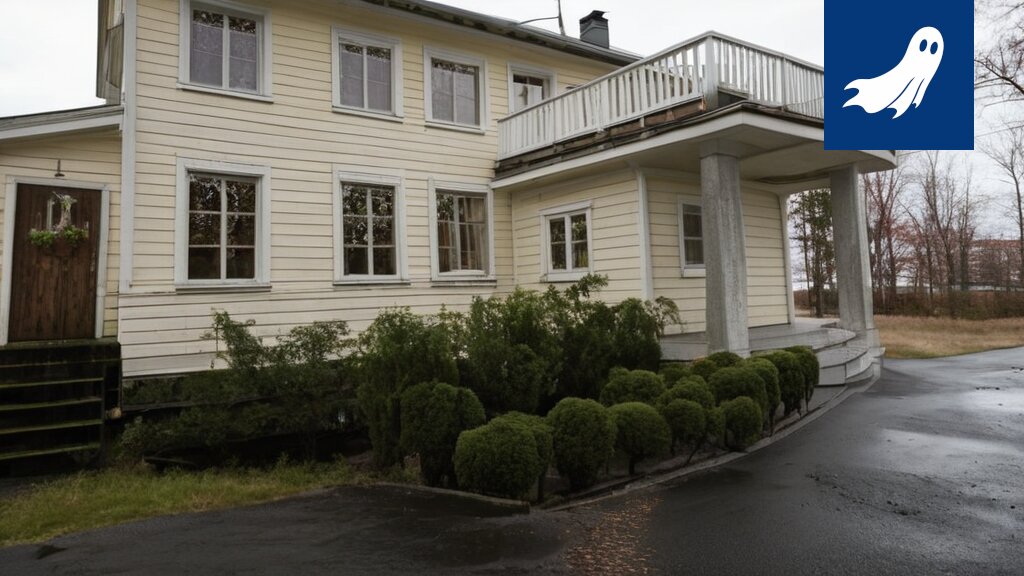 Kuva Lempäälän Pyhäjärven rannalla sijaitsevasta hirsitalosta, jonka myynti-ilmoituksessa on huonolaatuisia kuvia.