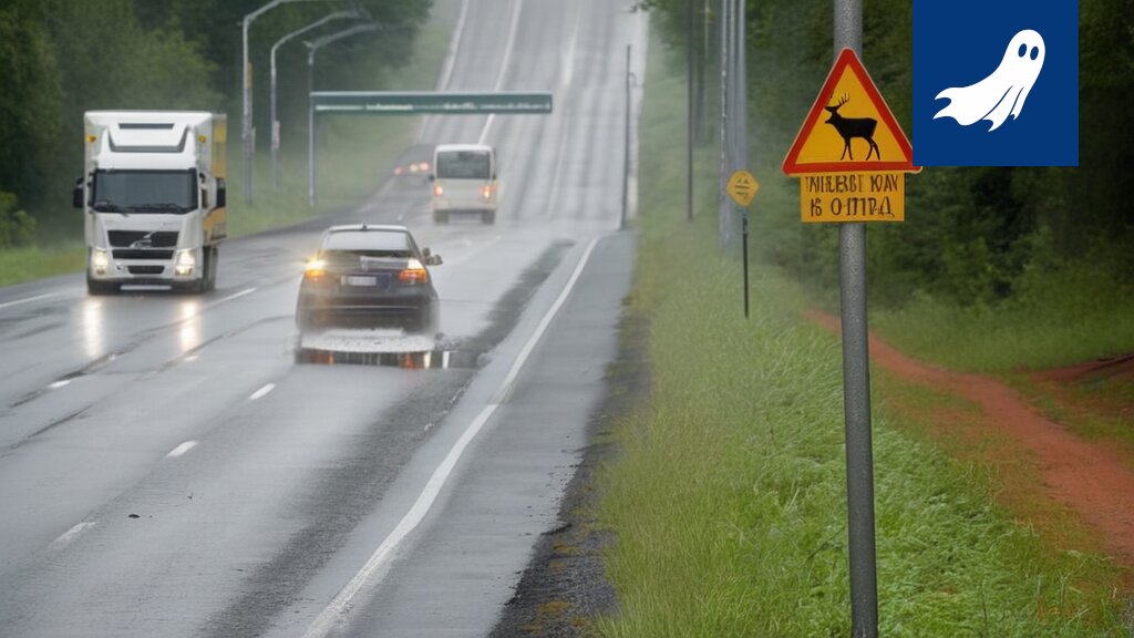Robottipartio ohjaa autoa suoraan hirven eteen satiirisessa uutisartikkelissa.