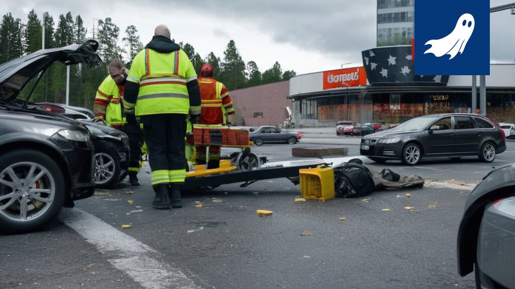 Liikennevalopylväs siirtymässä mainospylvään eteen Sastamalassa, satiirinen kuva.