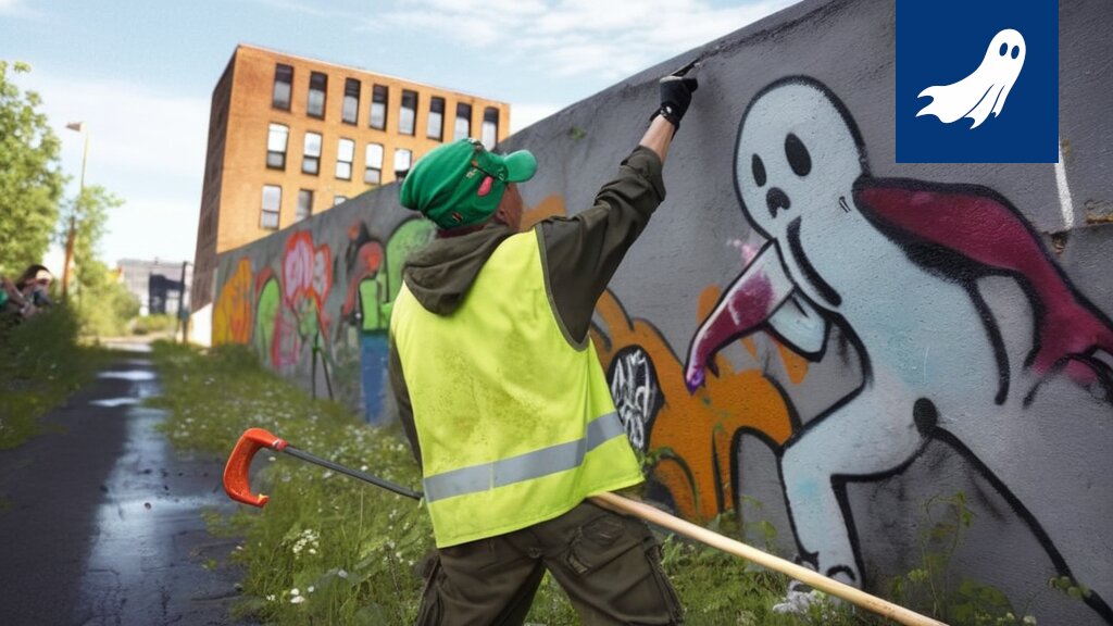 Sarjakuvamainen kuva Helsingin katukuvasta, jossa graffitit ovat muuttuneet mainostauluiksi ja algoritmit hallitsevat kaupunkia.