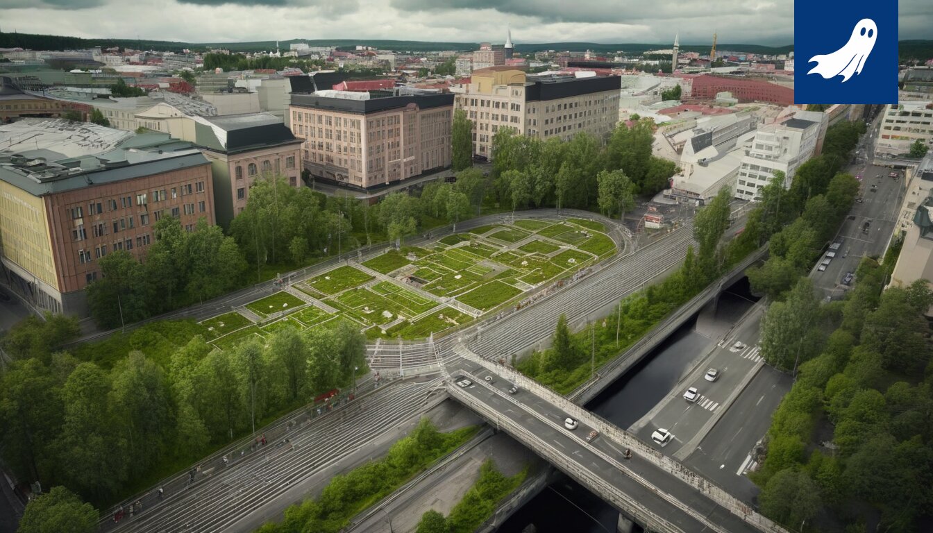 Neliömäinen ruudukko symboloi digiristikon valtaannousua Tampereella.