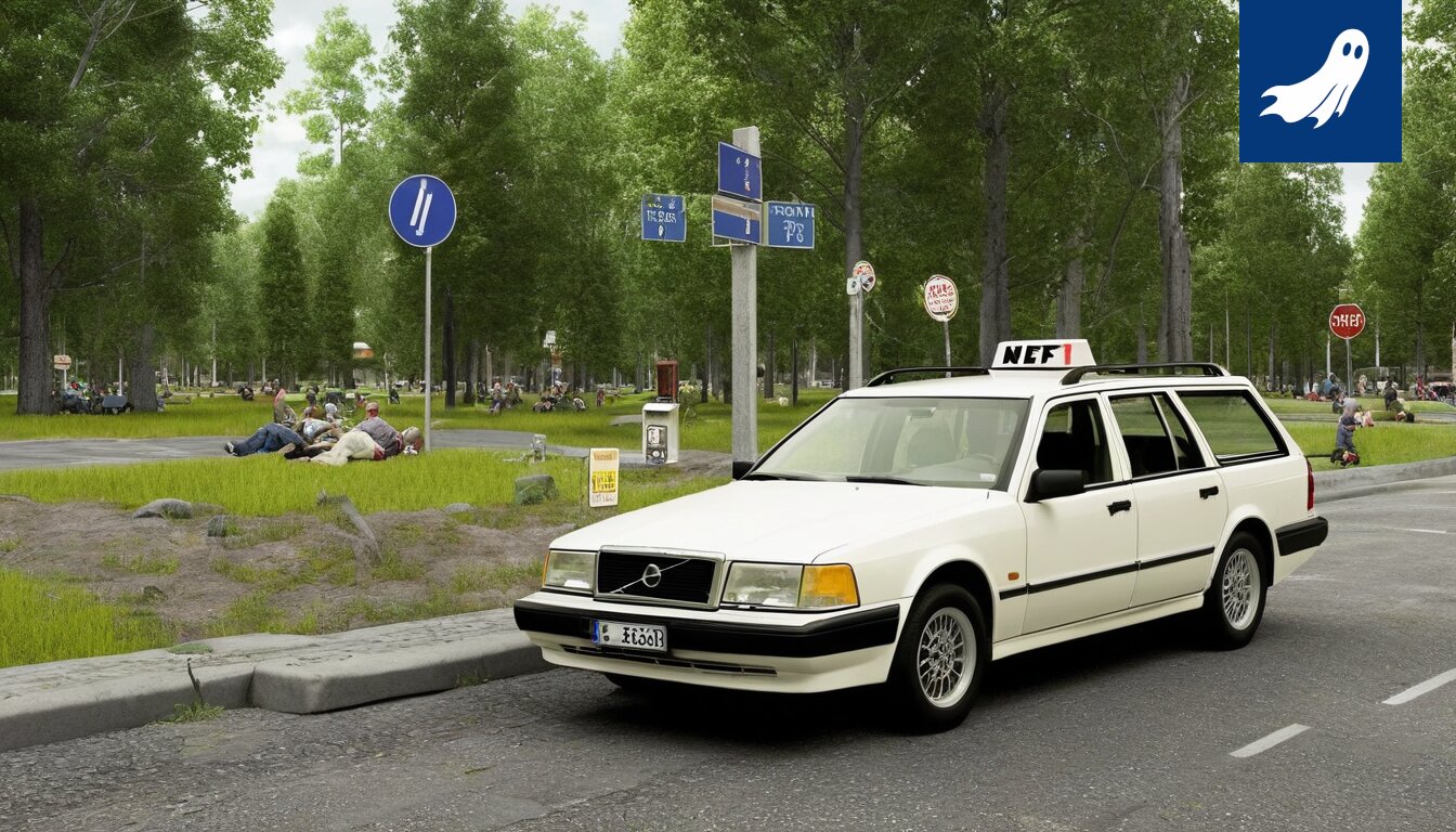 Vanha bensa-auto Tampereen kaupungissa, symboloiden menneisyyden ja sijoittamisen yhdistelmää.