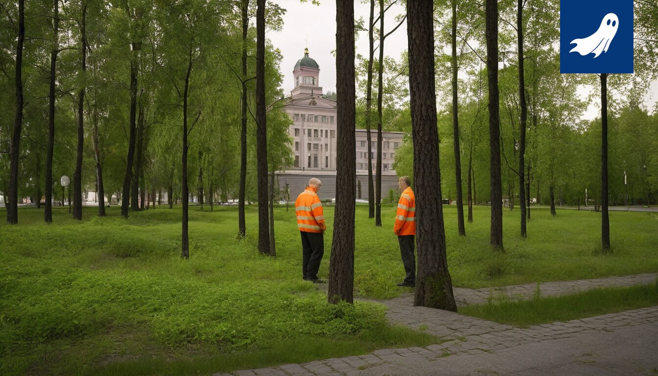 Satiirinen kuva Tampereen valtuuston kokouksesta, jossa betonilevyjä putoilee yläilmoista.
