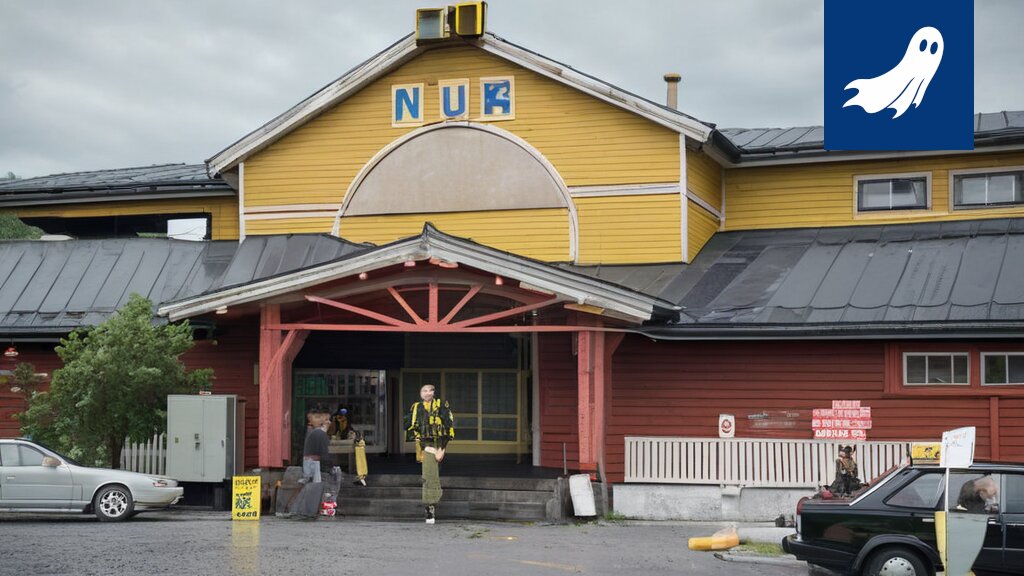 Robottikaupungiksi muuttuvan Oritupan liikenneaseman satiirinen kuvitus, jossa näkyy robotti ja Hesburgerin logo.