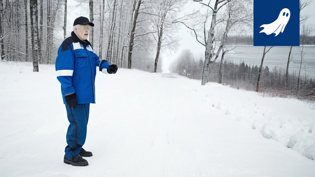 Näsijärven maisema, jossa näkyy moderni matkapuhelinmasto, satiirisen artikkelin kuvitus.