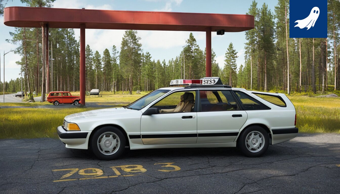Sarjakuvamainen kuva ruuhkassa seisovista autoista Tampereen Hatanpään valtatiellä, jossa näkyy myös robotti.