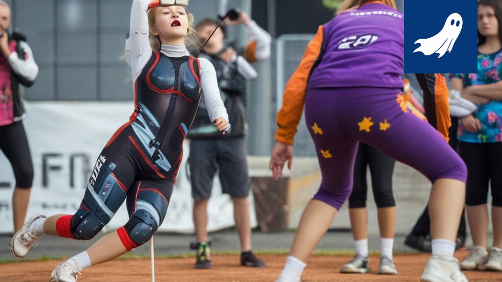 Satiirinen kuva Mansen PP:n pelaajasta tekoälyohjatulla juoksuradalla Kaupin stadionilla.