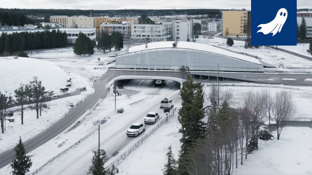 Sarjakuvamainen kuva jäähallista, jossa ihmiset ja kiekot lentävät ilmassa osakkeiden kanssa.