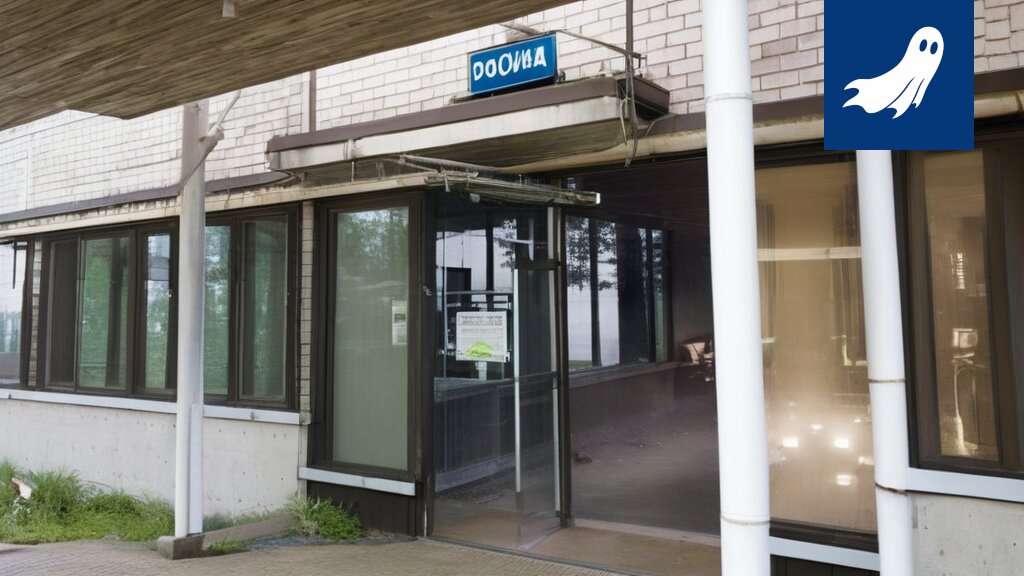 Robottipoliisi mainospilarin edessä, symboloiden poliisiasemien korvaamista mainoksilla Pirkanmaalla.