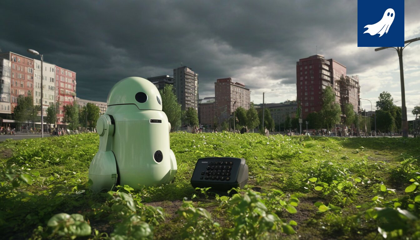 Graafinen esitys Tampereen kaupungista, jossa näkyy futuristisia TOAHY-kapseleita puistoissa.
