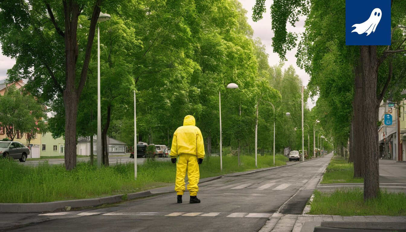 Neonkeltainen Hämeenkatu robottivalvonnan alla, satiirinen uutiskuva.