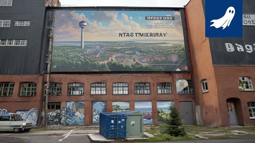 Sarjakuvamainen kuva nopanheitosta Santalahden pahvitehtaan yllä, symboloiden kohtalon ratkaisemista sattumanvaraisesti.