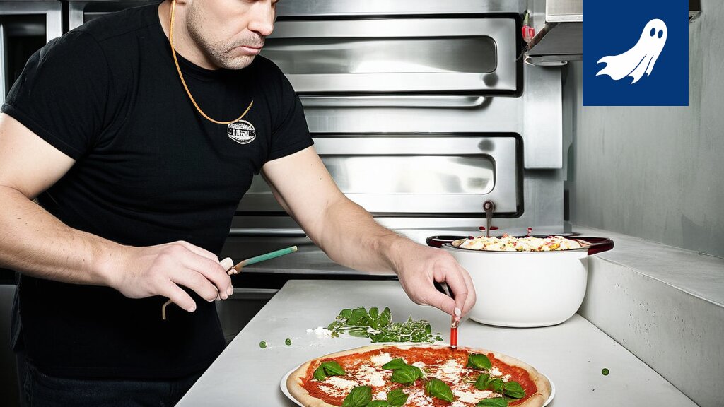 Sarjakuvamainen kuva pizzasta, jonka ympärillä on rahaa ja mopoautoja, symboloiden pizzan muuttumista luksustuotteeksi.