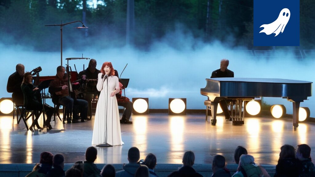 Sarjakuvamainen kuva tekoälystä, joka esittää country-tähteä mikrofonin edessä, viitaten Dolly Parton -algoritmiin.