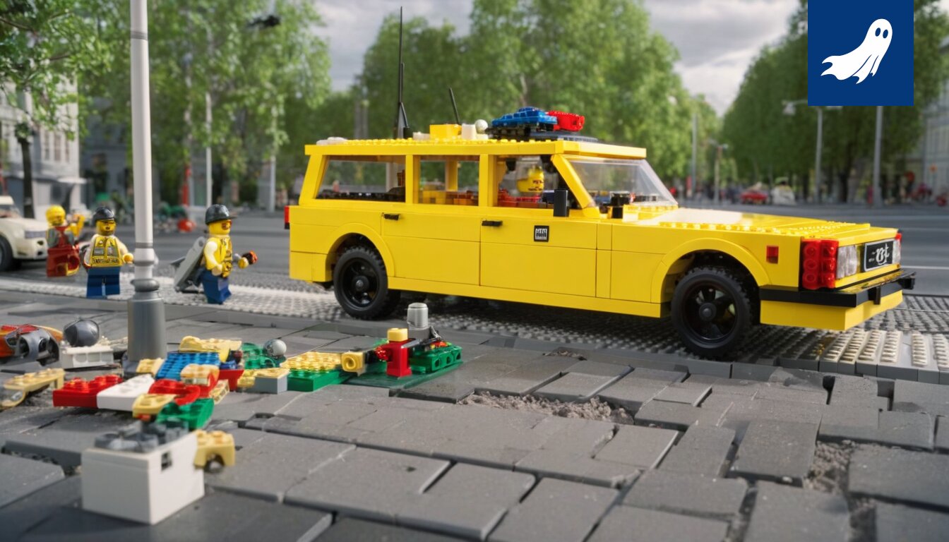 Lego-palikoista rakennettu Tampereen kaupunkikuva, satiirinen uutisartikkeli.