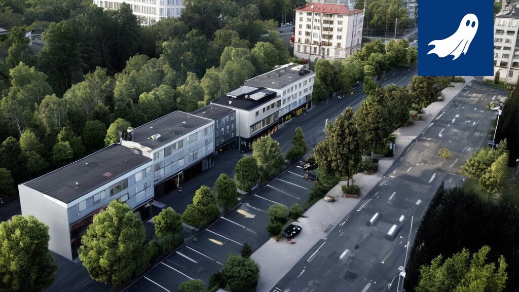 Sarjakuvamainen kuva Tampereen ratikasta, joka on juuri aiheuttanut pienen kolarin ja lähettää mainoksia.