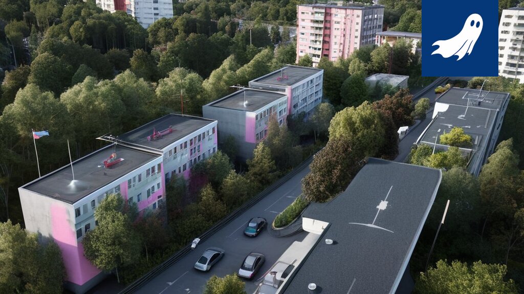 Vaaleanpunainen pehmomopo Tampereen katukuvassa, osa satiirista uutisartikkelia.