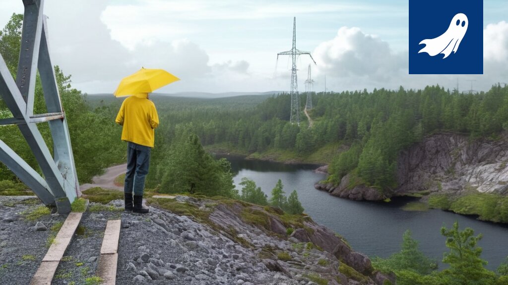 Nokian Meta-Metsän virtuaalinen maisema, jossa näkyy digitaalisia puita ja sienien keräilyalgoritmeja.