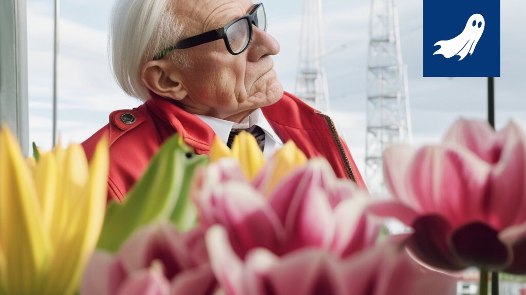 Eko Rantanen hymyilee pelargonioiden keskellä, symboloiden uutta uraansa kukkien parissa.