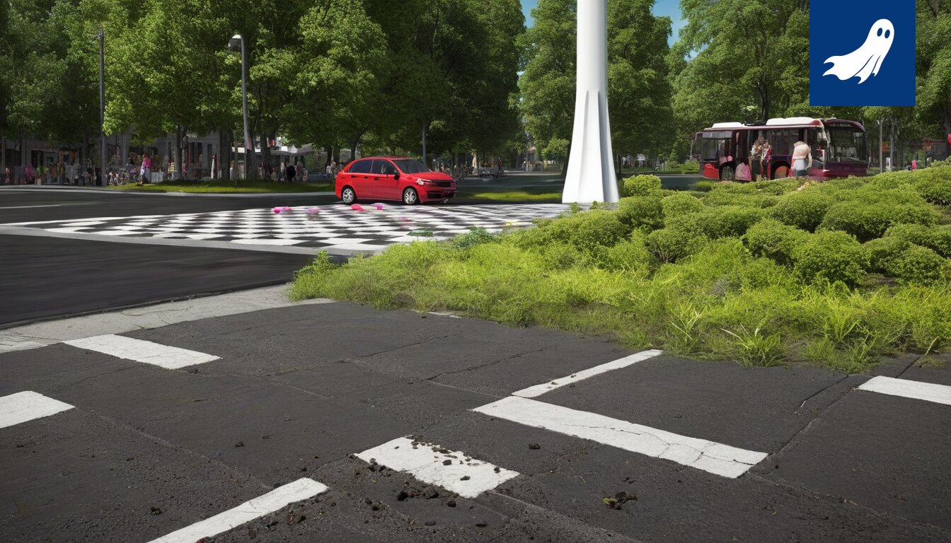 Sarjakuvamainen kuva kävelijästä, joka yrittää päästä pitkän matkan päässä olevalle bussipysäkille, taustalla Tampereen kaupunkikuva.