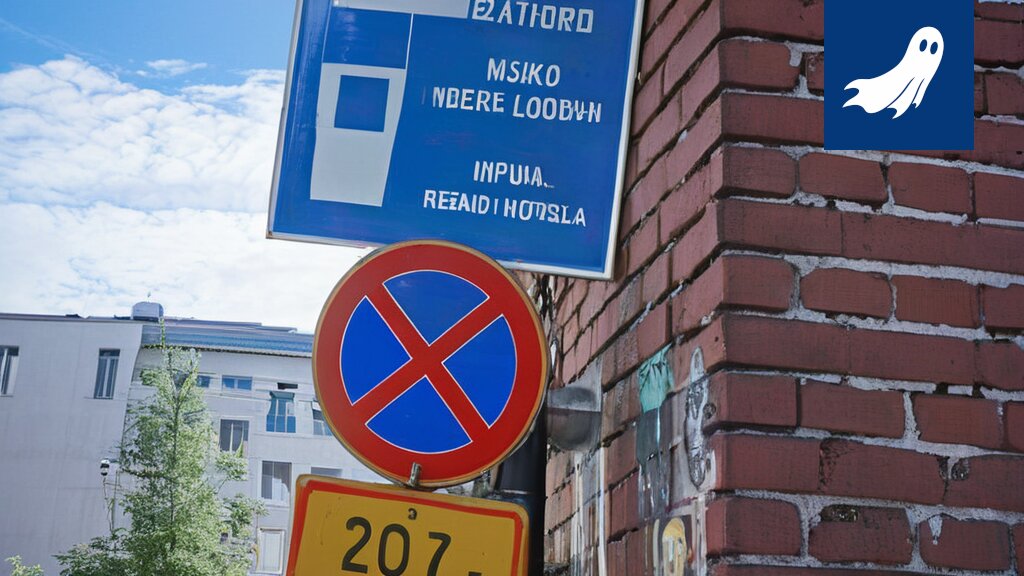 Kirkkaanpunaisella maalattu kyltti, jossa uhkaava viesti Torni-hotellin piha-alueella.