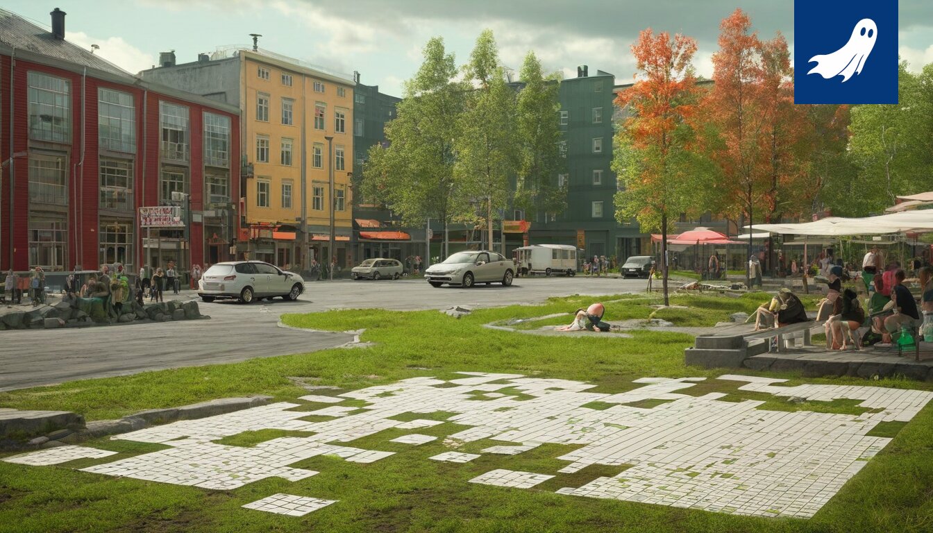 Sarjakuvamainen kuva Näsijärvestä, jossa näkyy datakeskus ja vihjaileva hahmo laskemassa rahaa.