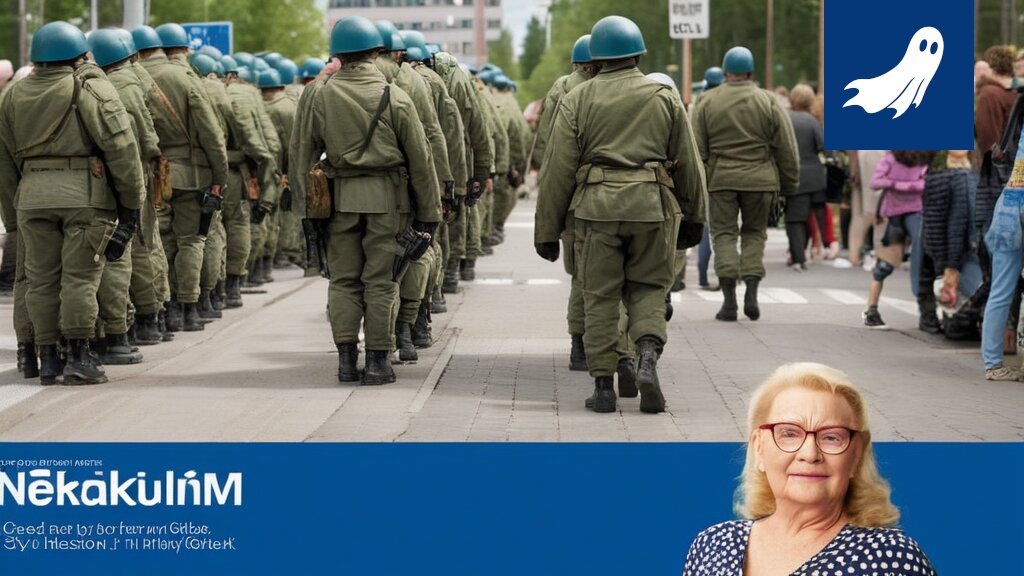 Sarjakuvamainen kuva Robocopista valvomassa kansalaisten dataa ja päättämässä heidän asepalveluksestaan.