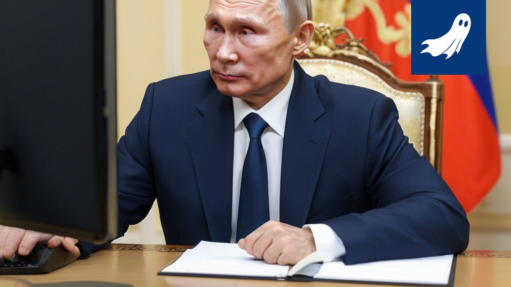 Sarjakuvamainen kuva Vladimir Putinista jakamassa digitaalisia kolikoita kansalaisille, viitaten "Äänestä & Ansaitse" -hankkeeseen.