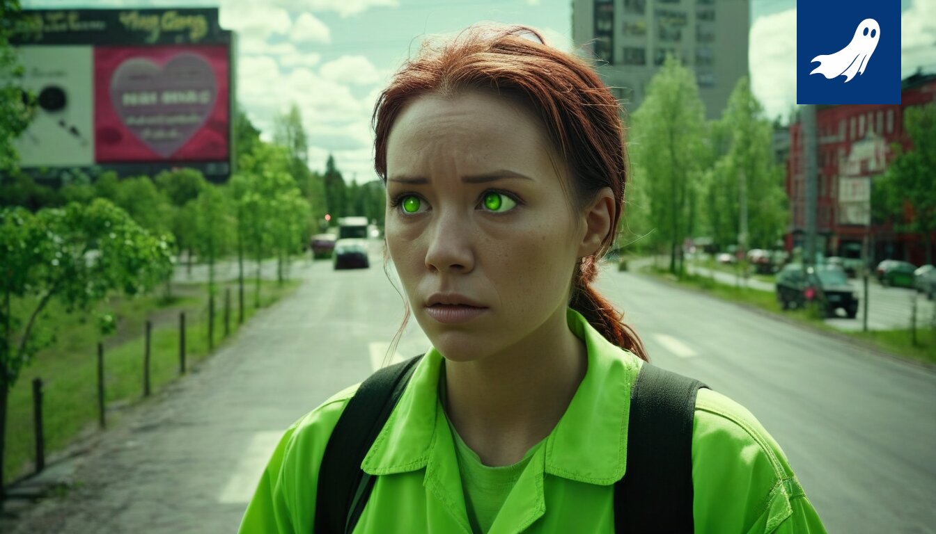 Graafinen esitys Kajo-osakekarusellista, jossa yhdistyvät osakkeet, TikTok-logo ja väsynyt työntekijä.