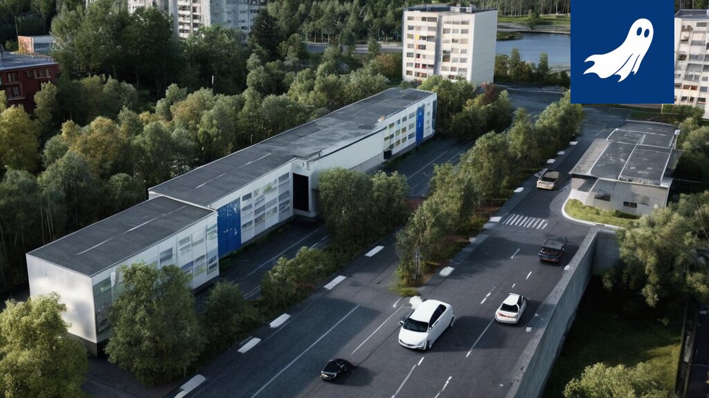 Futuristinen renderöinti Amurin kaupunginosasta, jossa korostuvat sosiaalisen median symbolit ja data-analyysin visualisoinnit.