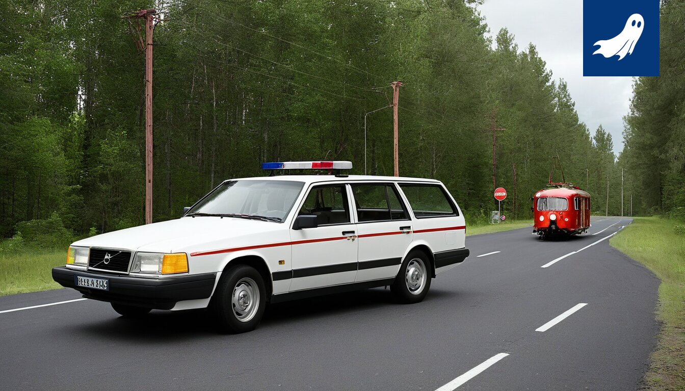 Traktori ja kiskobussi kohtaavat tasoristeysessä, kuva on osa satiirista uutisointia ÄTYK-järjestelmästä.