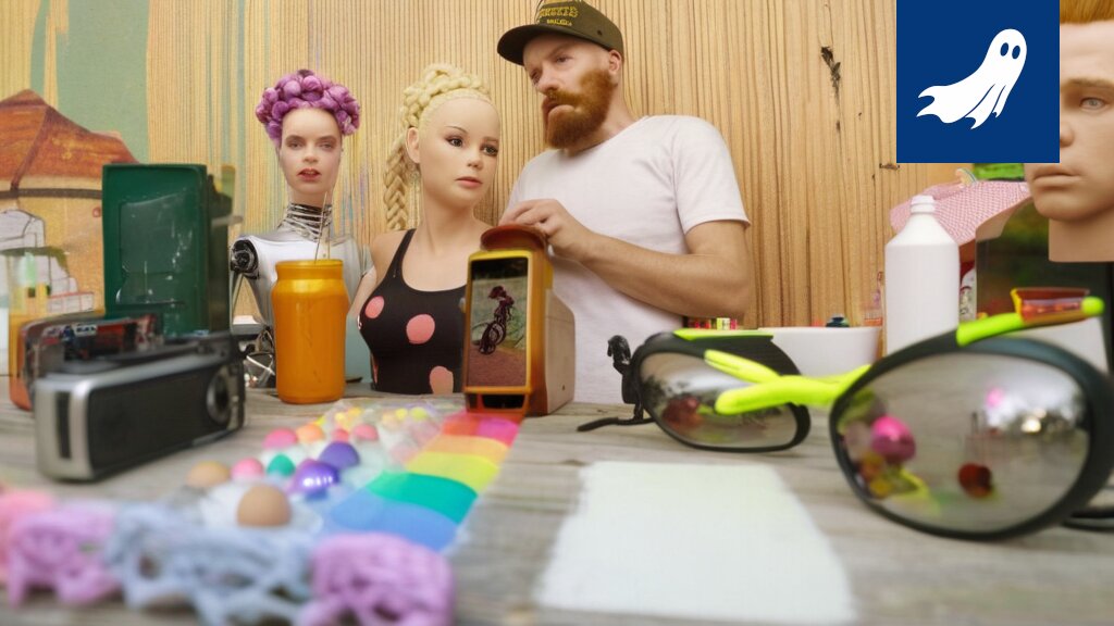 Ryhmä isät kampaa tyttäriensä hiuksia Jam Cafe & Barissa, taustalla vilkkuu digitaalinen näyttö NFT-hiuslenkeistä.
