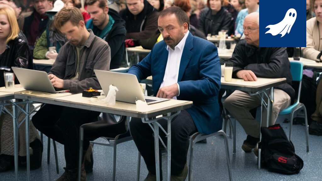 Sarjakuvamainen kuva eläkeläisestä, jolla on VR-lasit päässä ja hän kävelee digitaalisessa maisemassa.