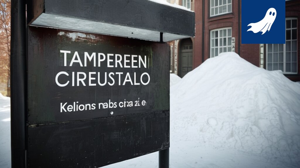 Robottipoliisi partioi Tampereen keskustassa, valvoen kansalaisten turvallisuutta satiirisessa uutisartikkelissa.