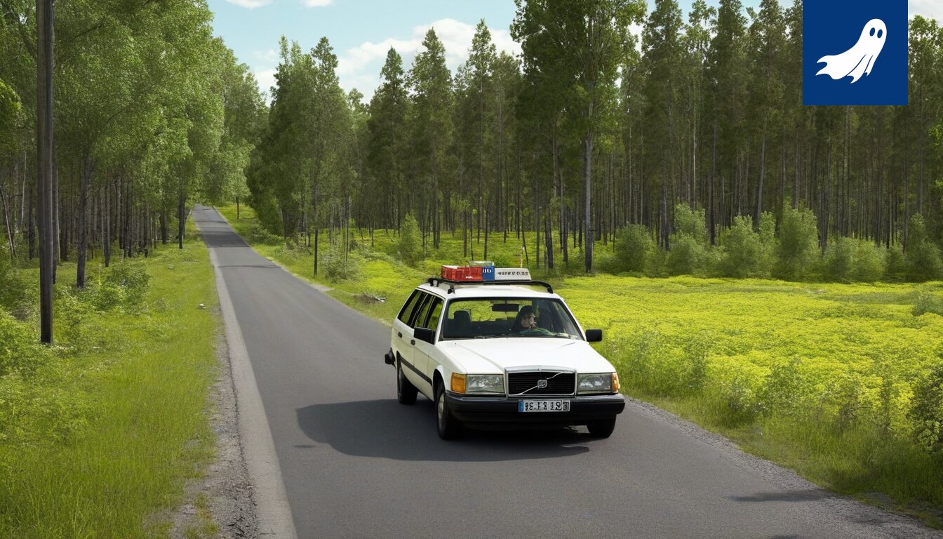Sarjakuvamainen kuva sudesta kuljettamassa ruokakasseja metsässä.