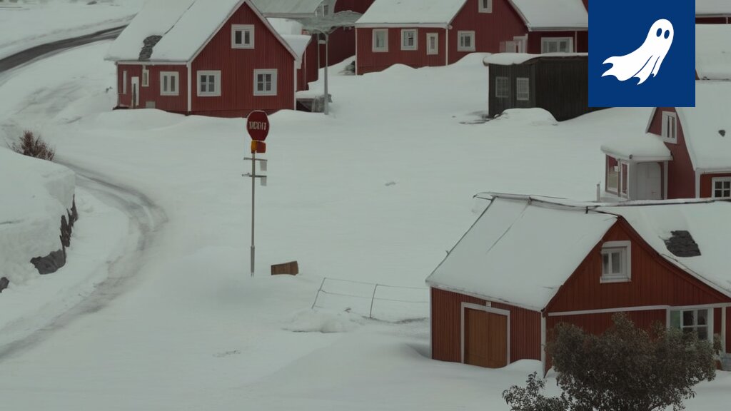 Pilapiirros Amazonin lennokista lentämässä Grönlannin jäätikön yllä, taustalla golfkentän hahmoja.
