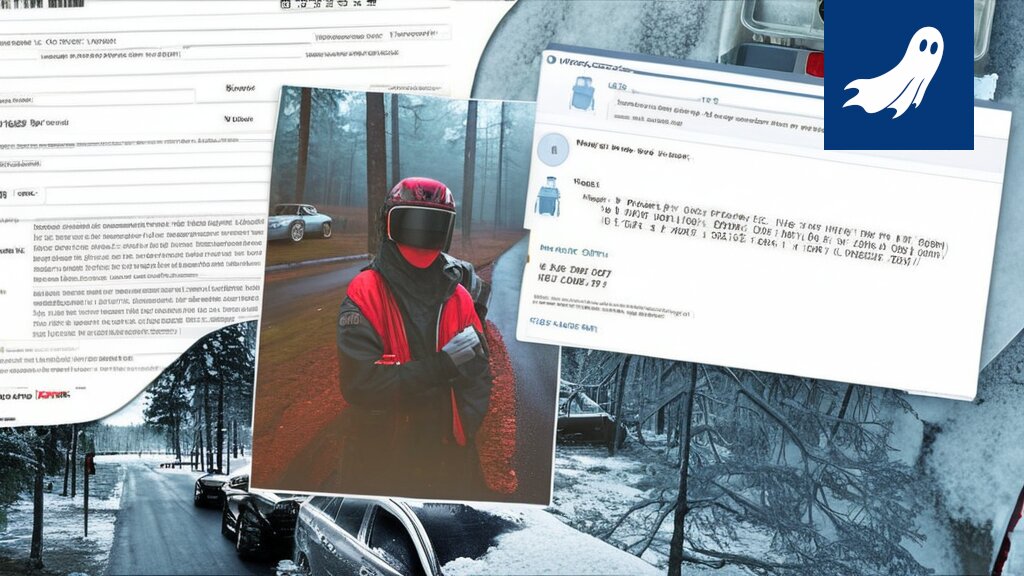 Kuva moottorikelkasta, jonka GPS-navigaattori näyttää suuntaa panssarivaunuun, symboloiden satiirista pakotteiden kiertoa.