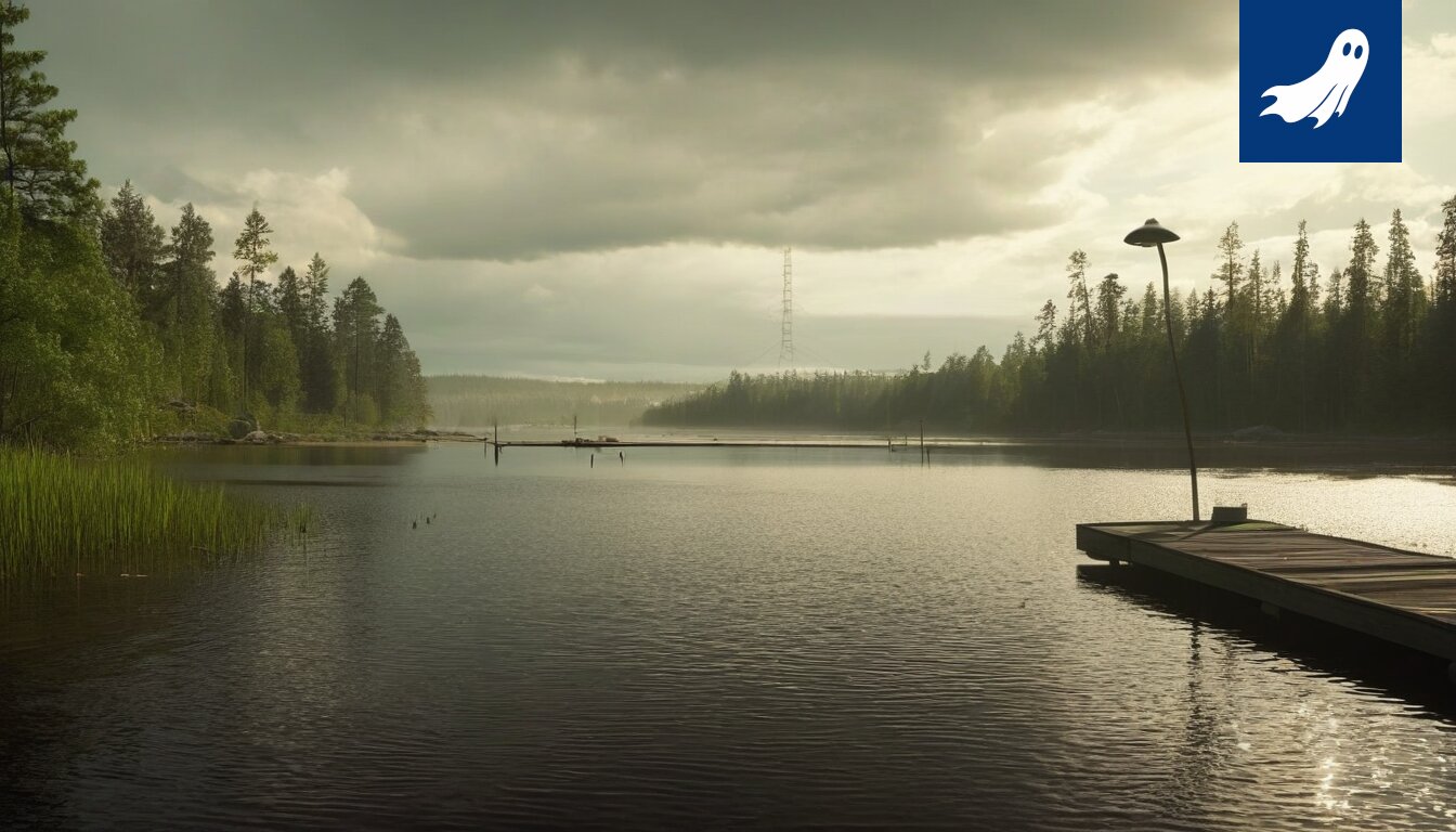 Sara Hildénin museo Näsijärven rannalla, taustalla uhkaava avaruusolio.