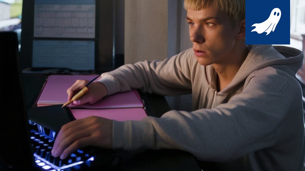 Kuva Onni Salosesta pelaamassa CS:GO:ta, jonka ruudusta heijastuu outoja ulottuvuuksia.