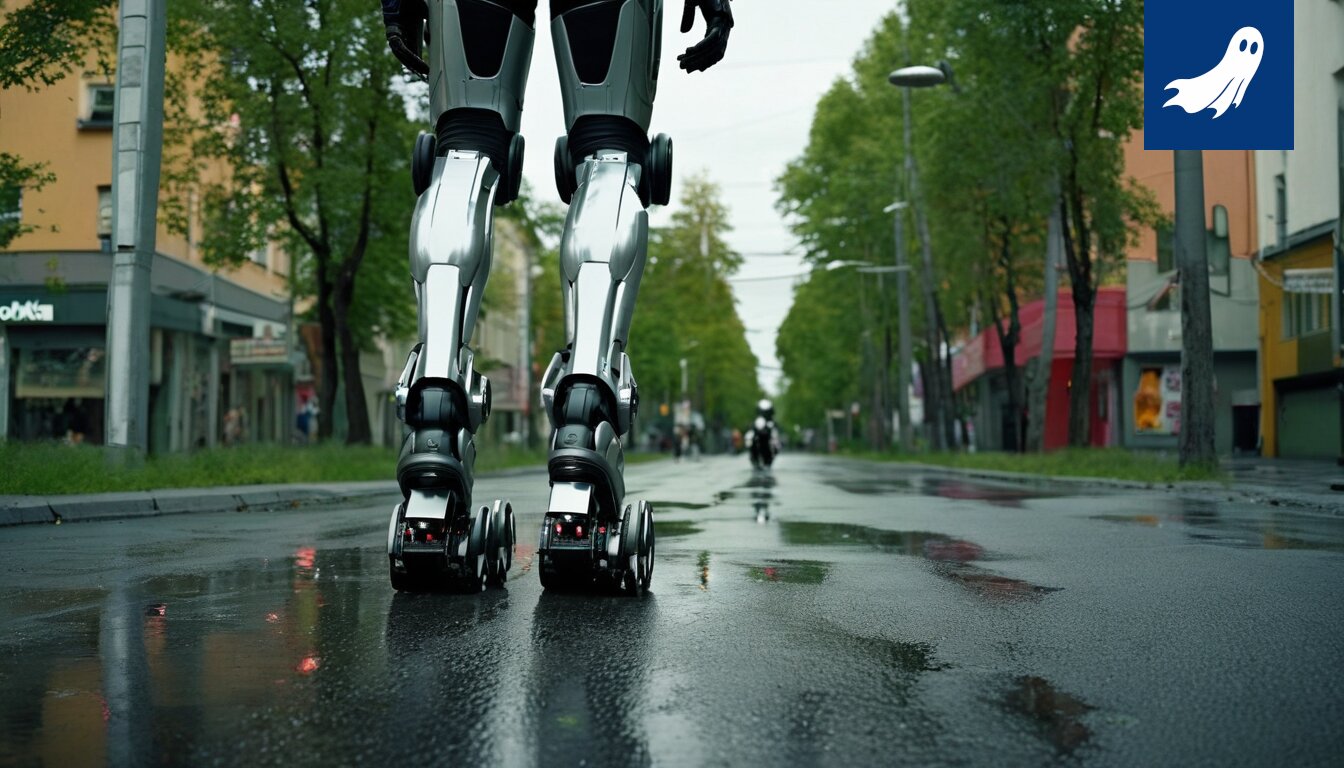 Sarjakuvamainen kuva Nokian "Nokia-jaloista" tai robottipolice valvomaan uutta liikkuvuusstandardia.