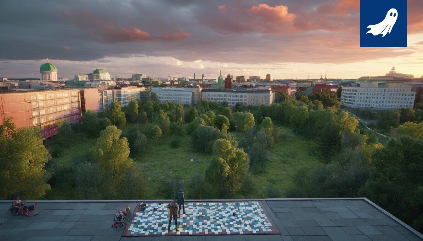 Sarjakuvamainen kuva Tampereen kaupungintalosta, jonka yläpuolella leijuu avaruusolio, viitaten artikkelin satiiriseen sävyyn.