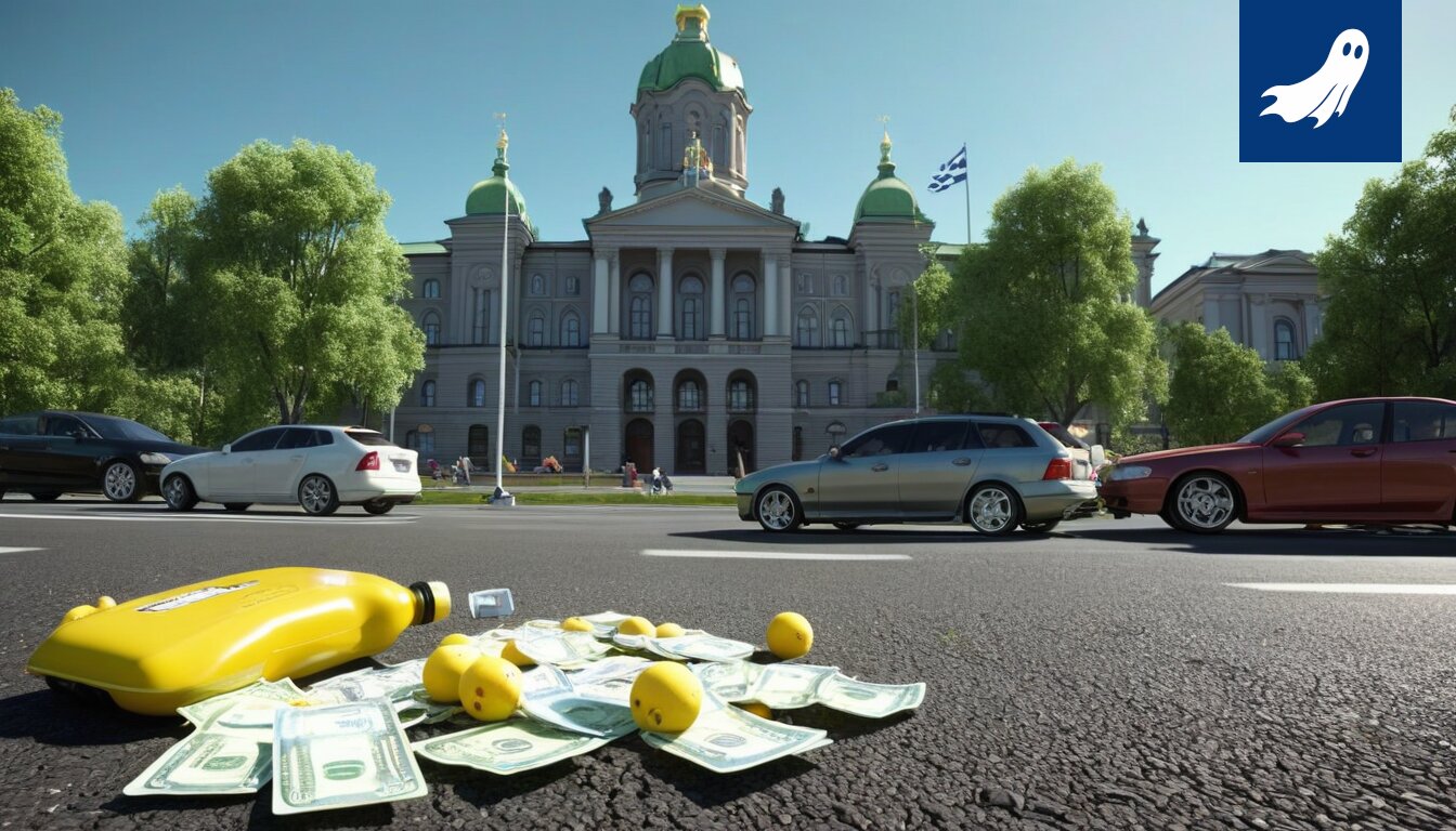 Sarjakuvamainen kuva Therese Johaugista vauvan kanssa Tampereen kaupungintalon taustalla, viitaten satiiriseen uutiseen.