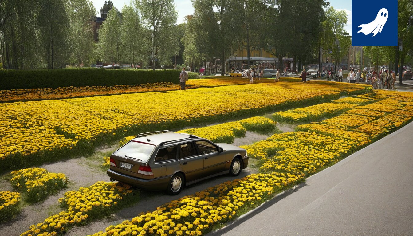 Syysasetelma QR-koodilla varustettuna myyntiautomaattina Tampereen puutarhassa.