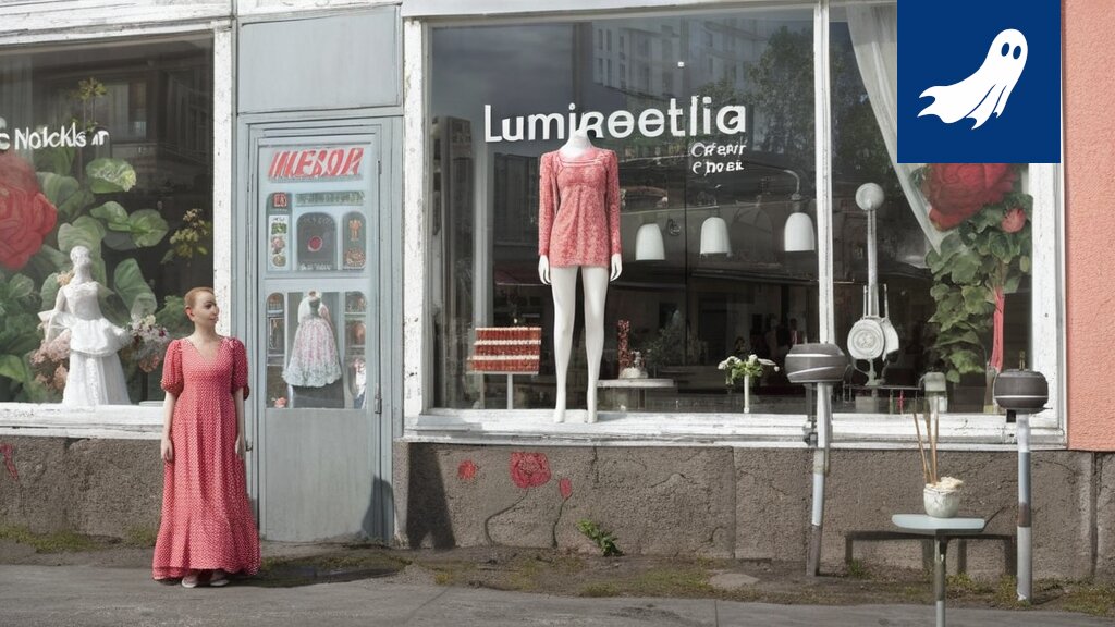 Satiirinen kuva Tampereen luksusvaatekaupasta, jossa osakekurssit heijastavat sosiaalisen median trendejä.