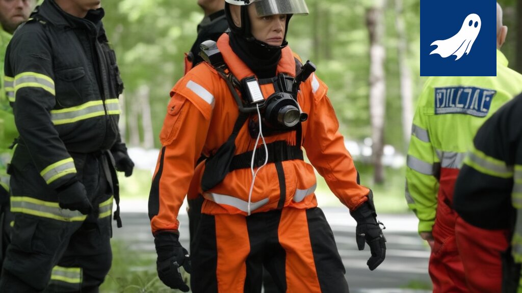 Robocop hinauttaa pientä venettä Tampereen järvellä, taustalla kaupungin siluetti.