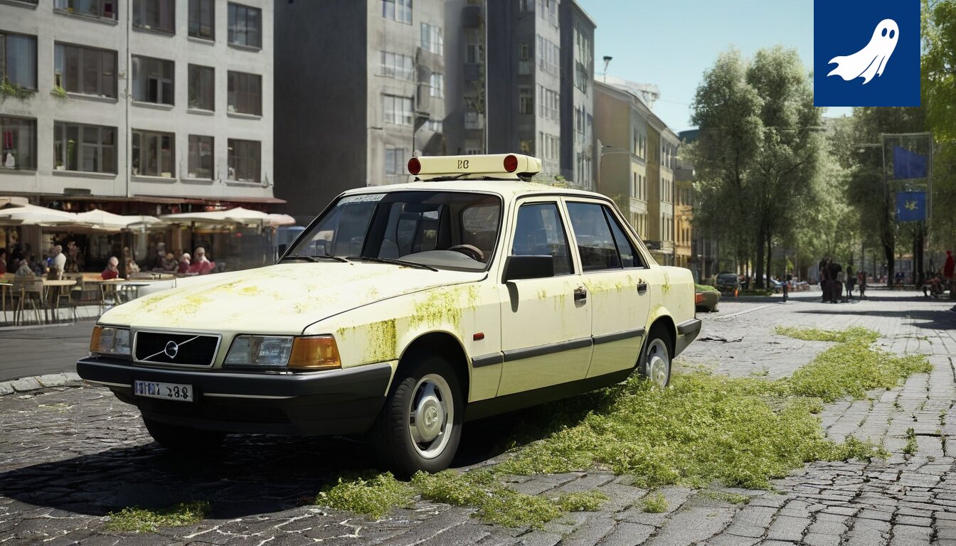Keltavihreä auto muuttaa väriään TikTok-videoiden perusteella, symboloiden kuljettajan some-historiaa.