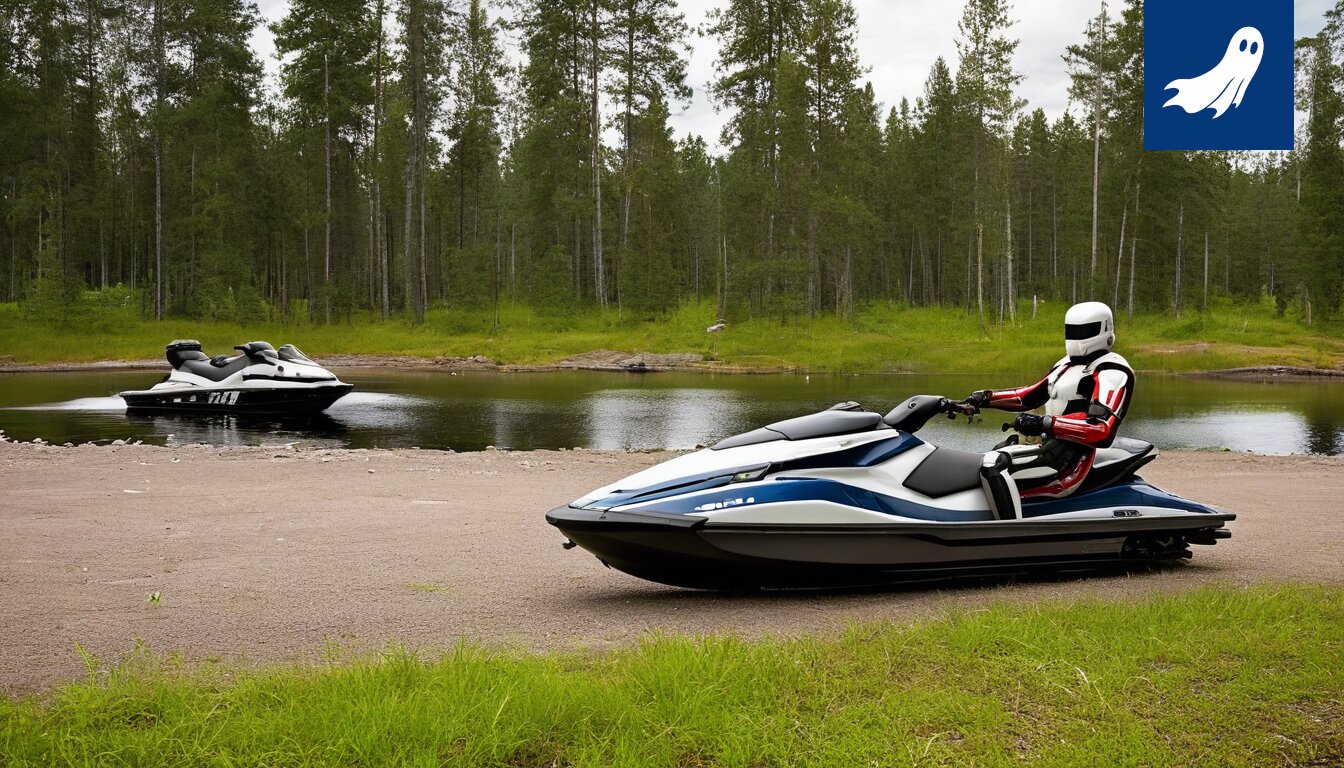 Vesijetti ruuhkautuu Pyhäjärvellä Robocop-yksikön valvonnassa.