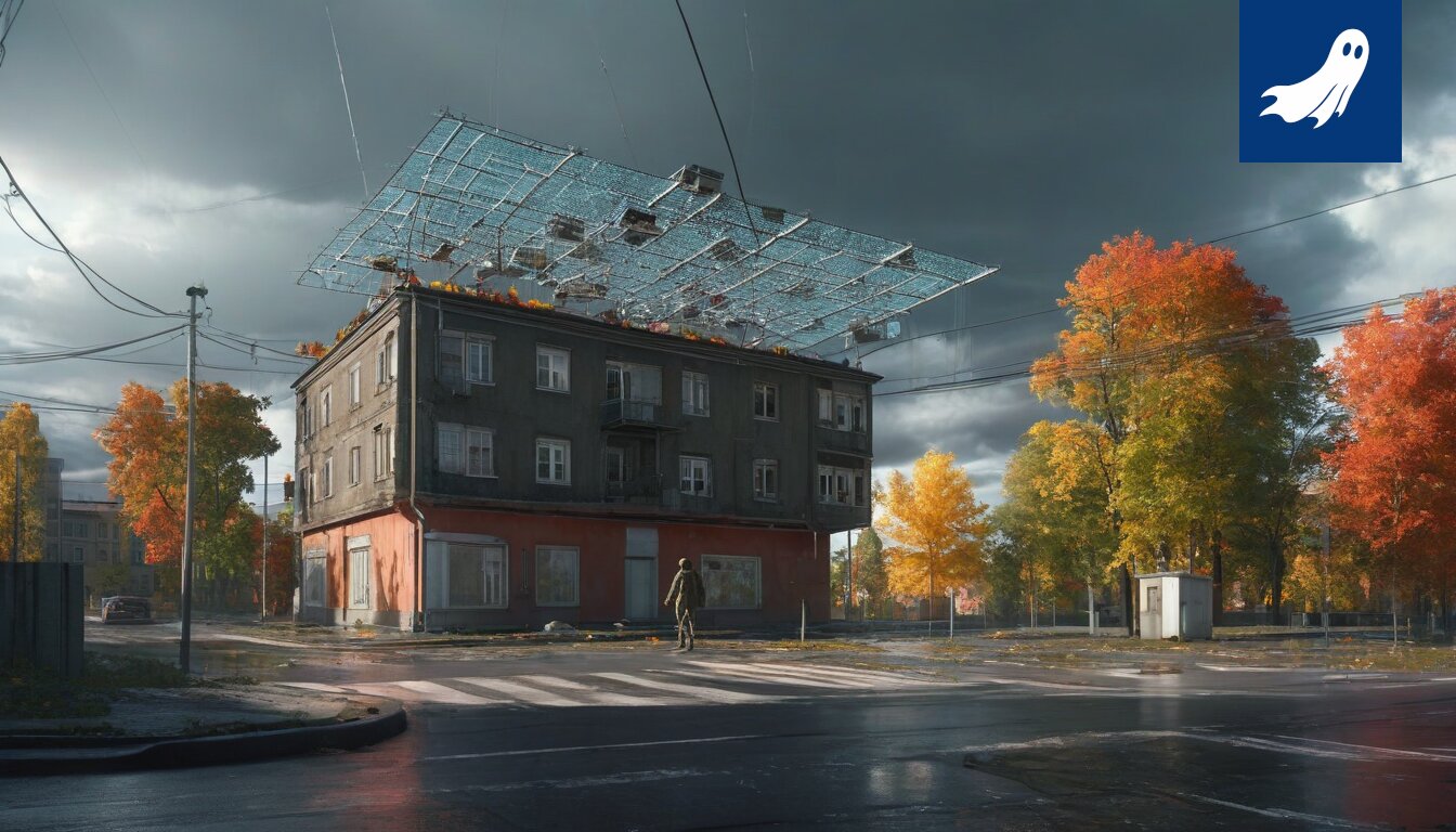Satiirinen kuva Pohjola Rakennuksen futuristisesta asuntomarkkinointikampanjasta Amurissa, Tampereella.