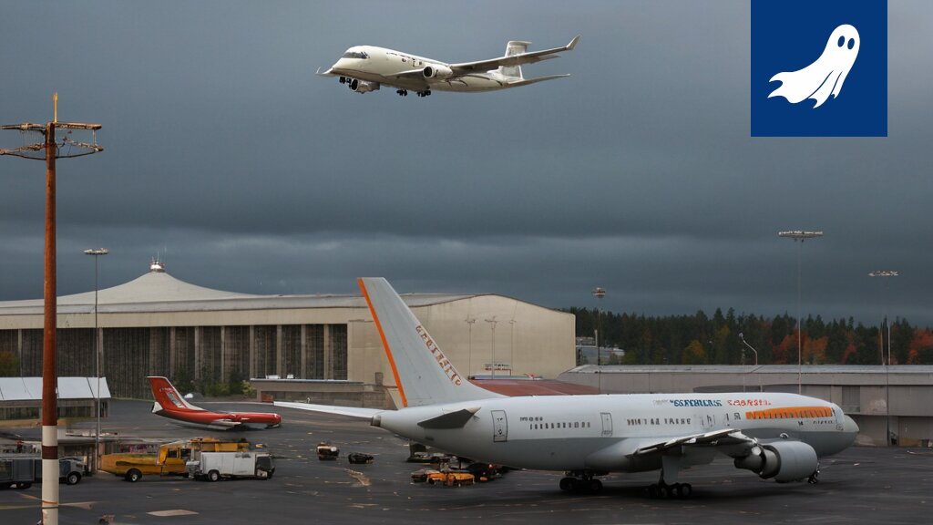 Lentokone syöksyy kohti maata, taustalla näkyy mainosdroneja ja Tampereen kaupunkikuva.